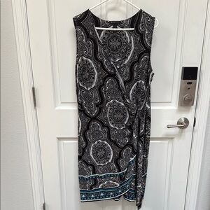 INC 1X GUC Black and White Paisley Faux Wrap Dress